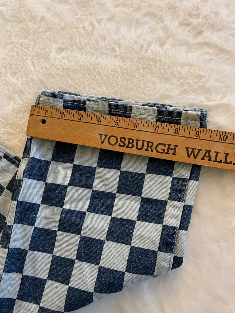 Checkerboard Pattern  kids Jeans - Blue and Cream  SZ 12